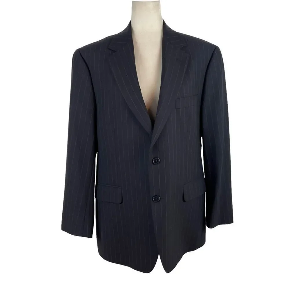Brooks Brothers Men's Stretch Dark Blue Striped Blazer Jacket Size EU41 Short